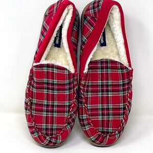 Land's End Men’s Holiday Plaid Flannel Moccasin Slippers, NWOT, men’s US 9B